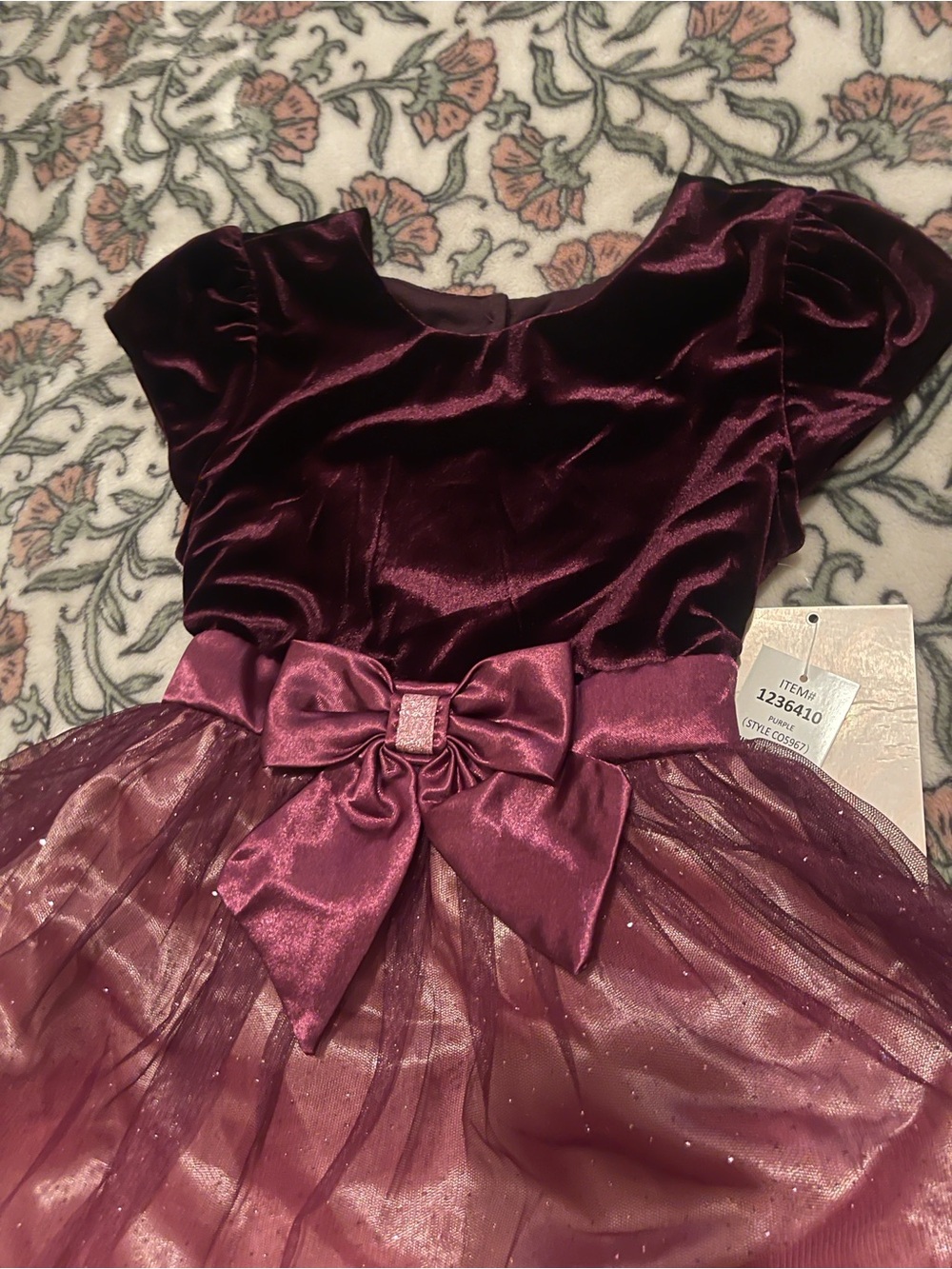 Jona Michelle Burgundy Velvet & Sparkle Tulle Party Dress